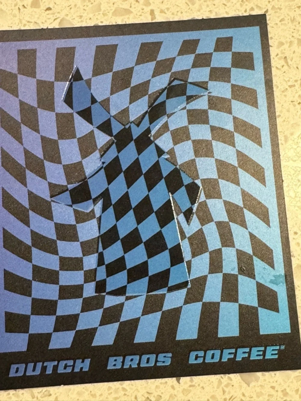 Dutch Bros Coffee Sticker April Fools Limited Edition–IllusionBlue Checkerboard
